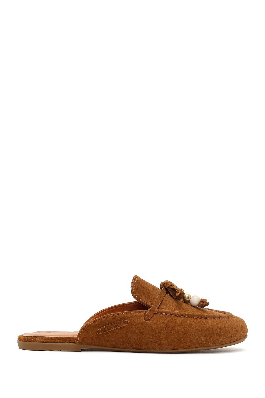 Women's Tan Tassel Suede Leather Slippers 26PFD201610 | Derimod
