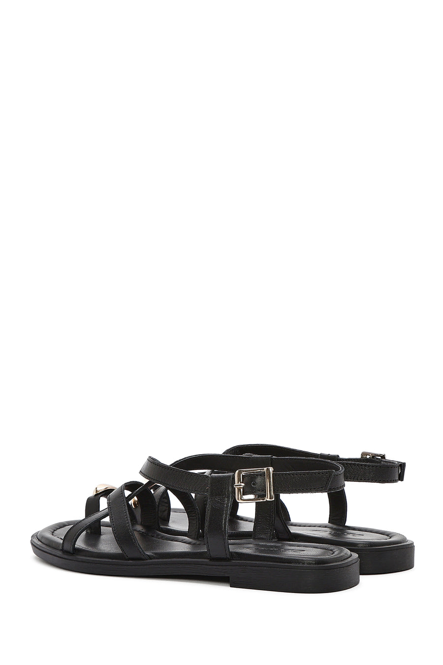 Women's Black Leather Ankle Buckle Sandals