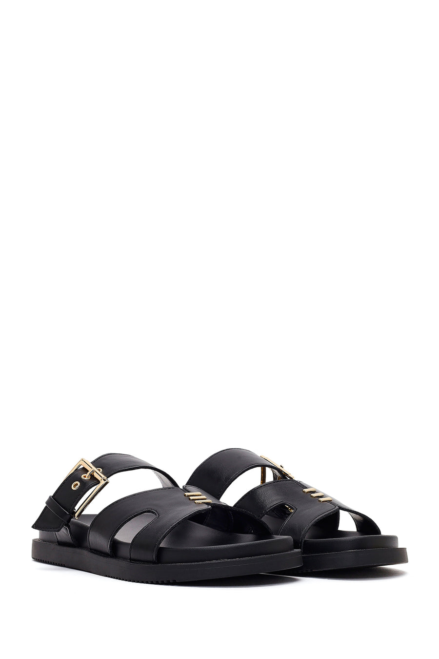 Women's Black Buckled Slippers