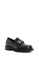 Women's Black Buckle Detailed Leather Masculine Loafer | Derimod