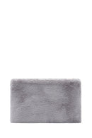 Women's Gray Long Chain Strap Star Pattern Plush Clutch Bag | Derimod