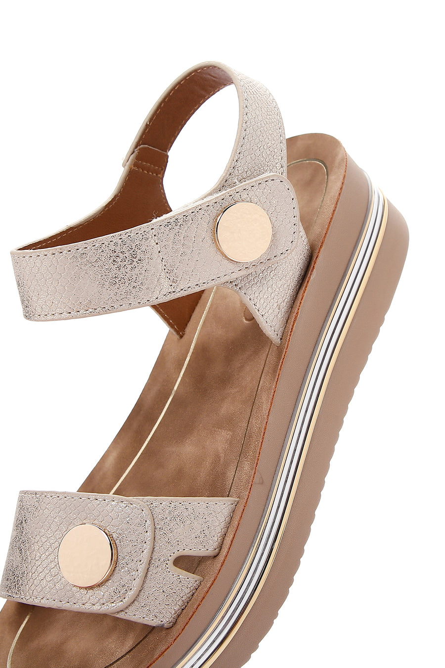 Women's Gold Ankle Strap Thick Soled Metallic Sandals