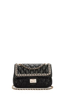 Women's Black Long Strap Quilted Patterned Shoulder Bag | Derimod