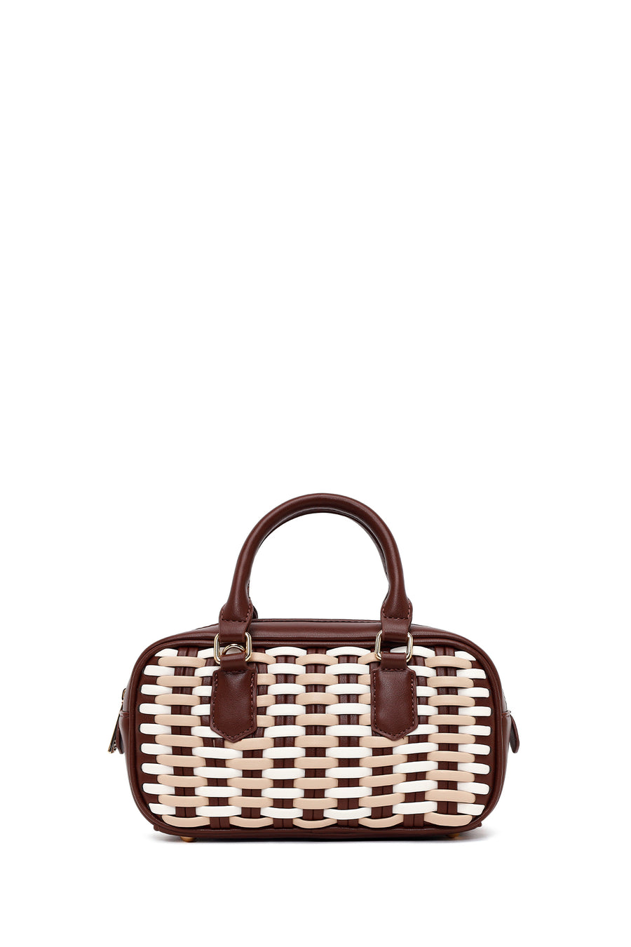 Woman Brown Long-Strap Braided Mini Shoulder Bag