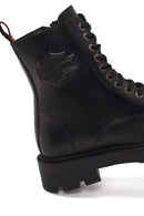 Harley Davidson Woman Black Cree Zip Closure Leather Combat Boots | Derimod