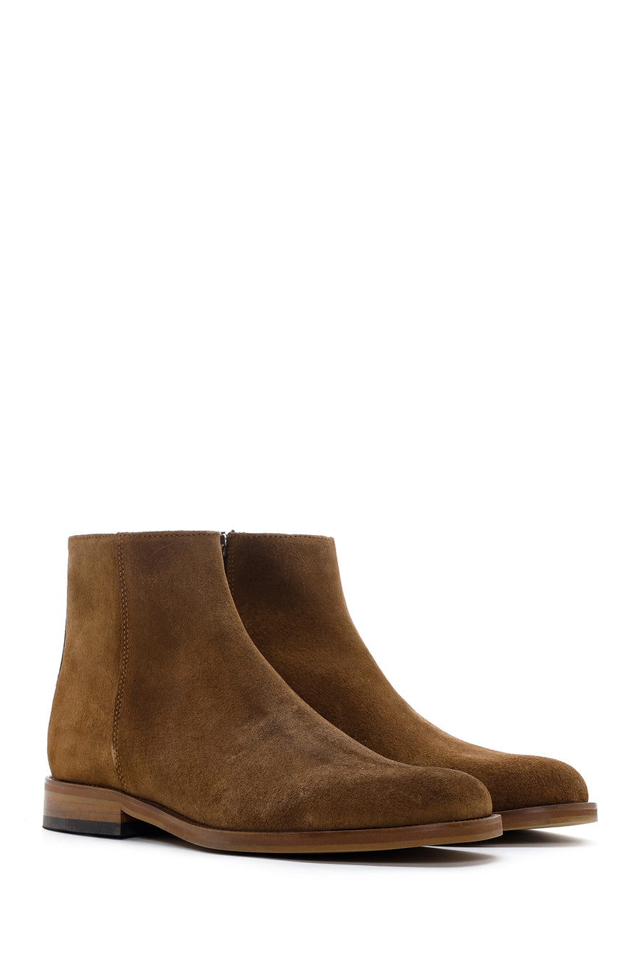 Men's Tan Suede Leather Zippered Boots
