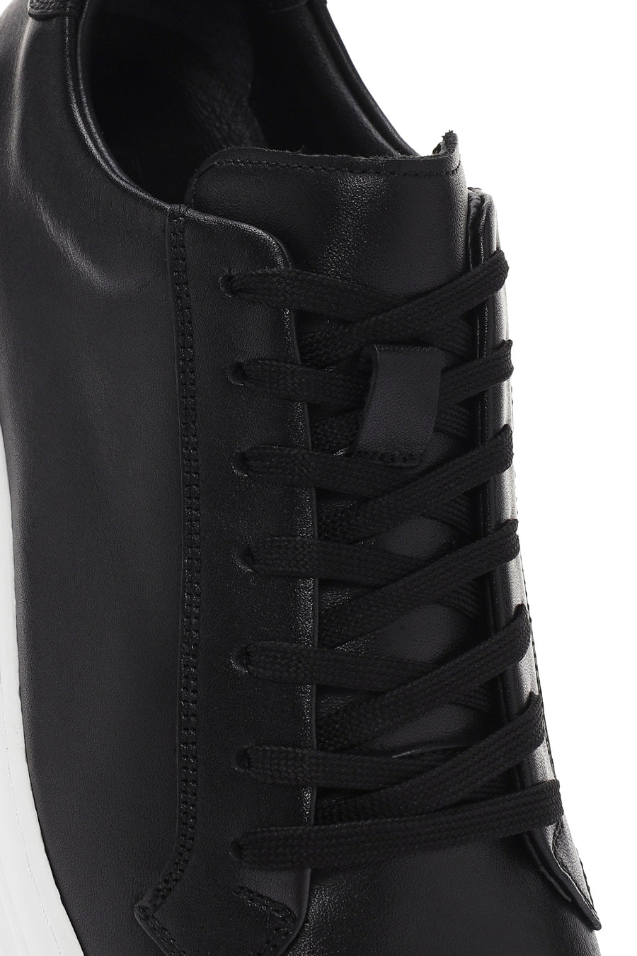 Erkek Siyah Bağcıklı Deri Sneaker