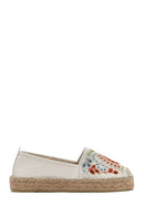 Women's Beige Patterned Leather Espadrilles | Derimod