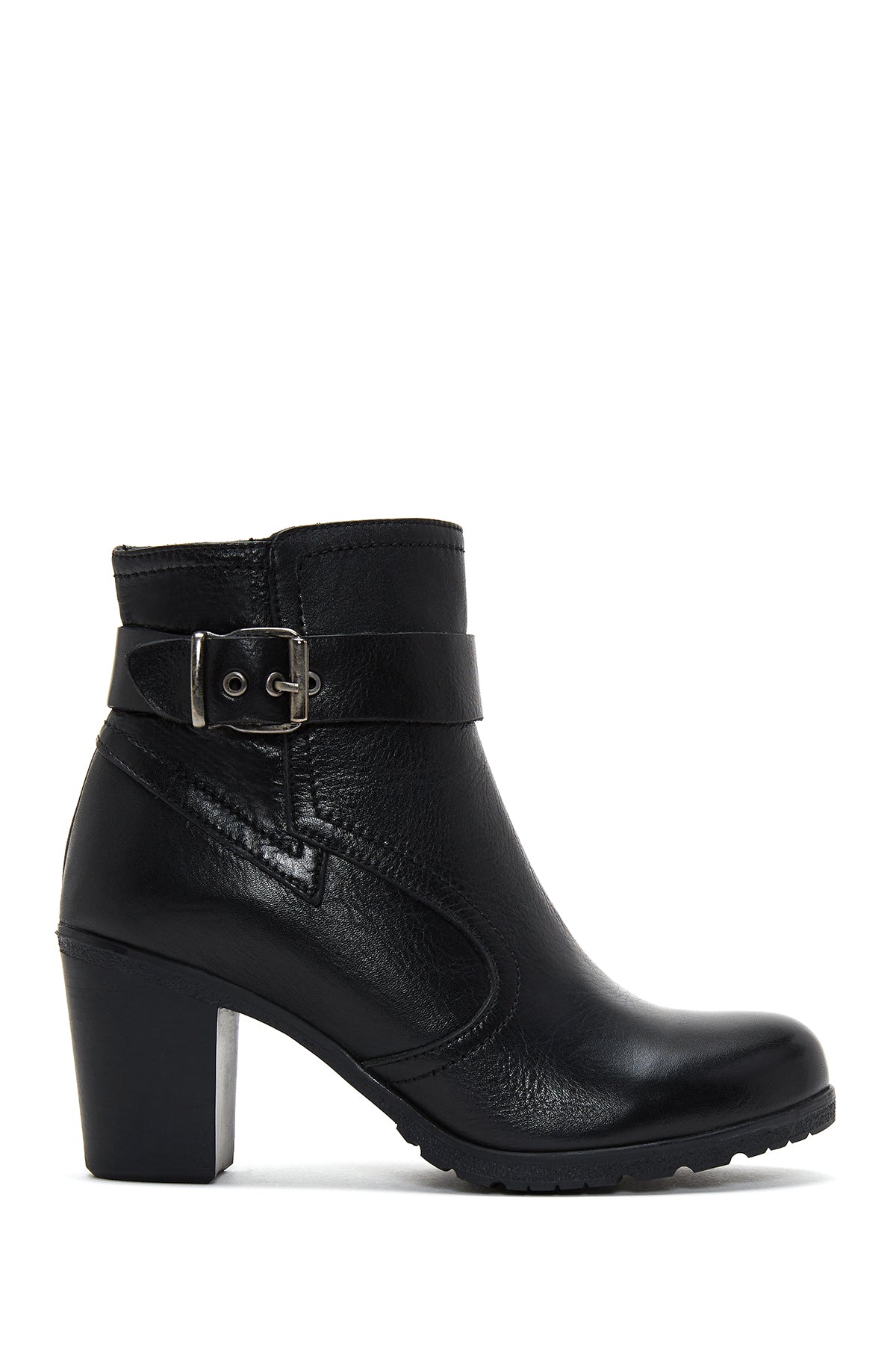 Women's Leather Buckle Heeled Boots 22WFD413118 | Derimod