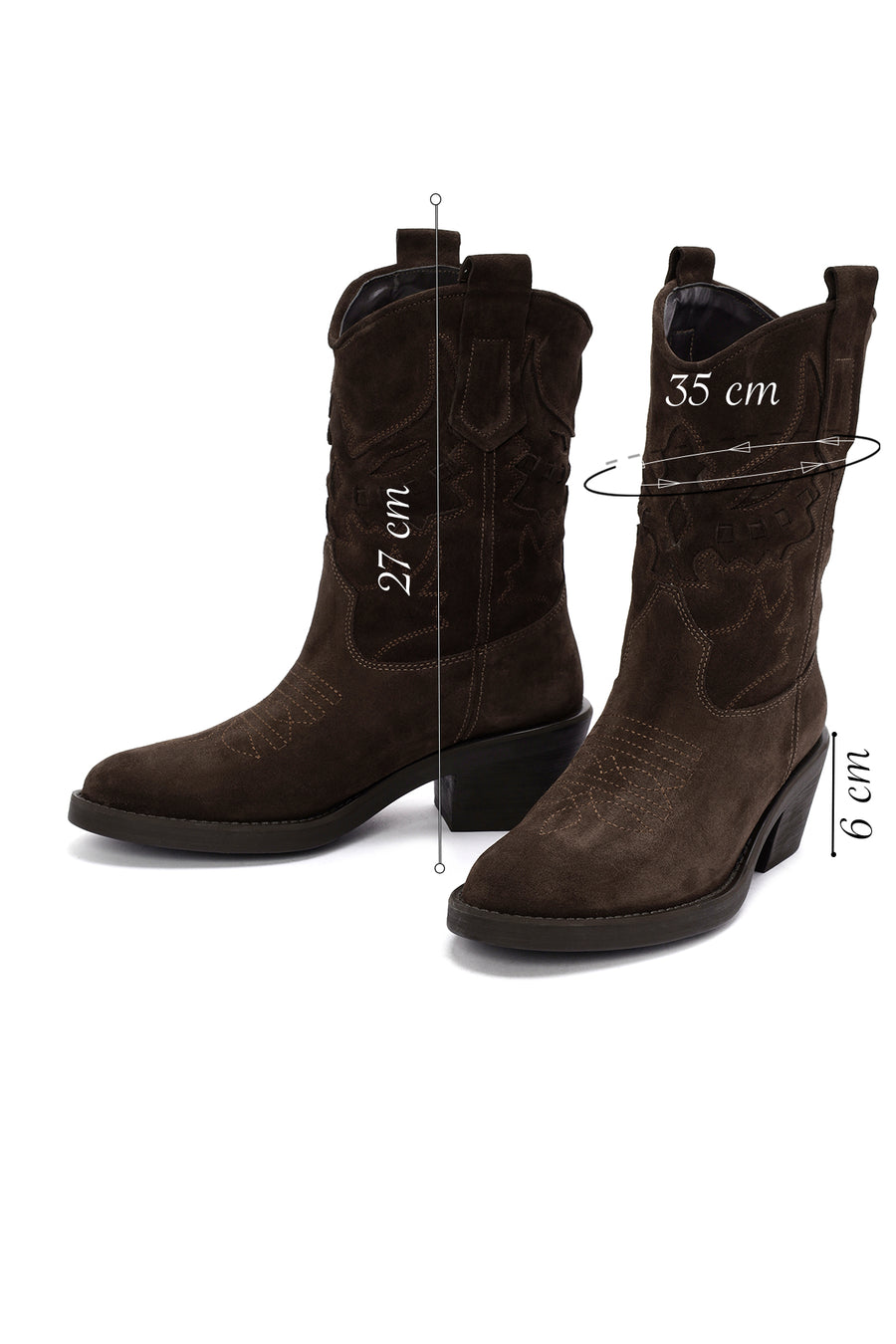 Woman Brown Short Chunky Heeled Suede Cowboy Boots