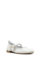 Women's White Buckled Leather Ballerinas | Derimod