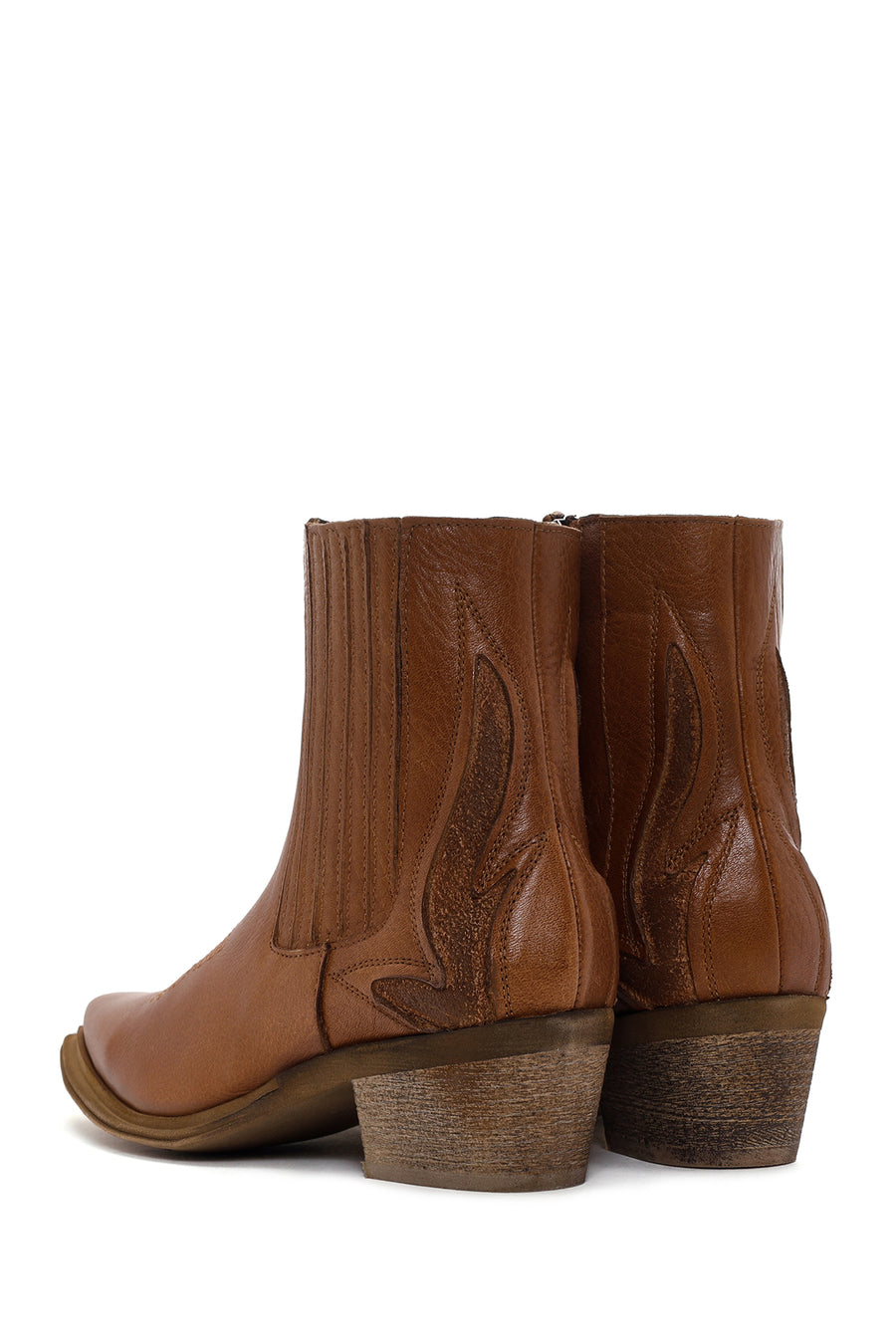 Women's Tan Leather Heeled Cowboy Boots