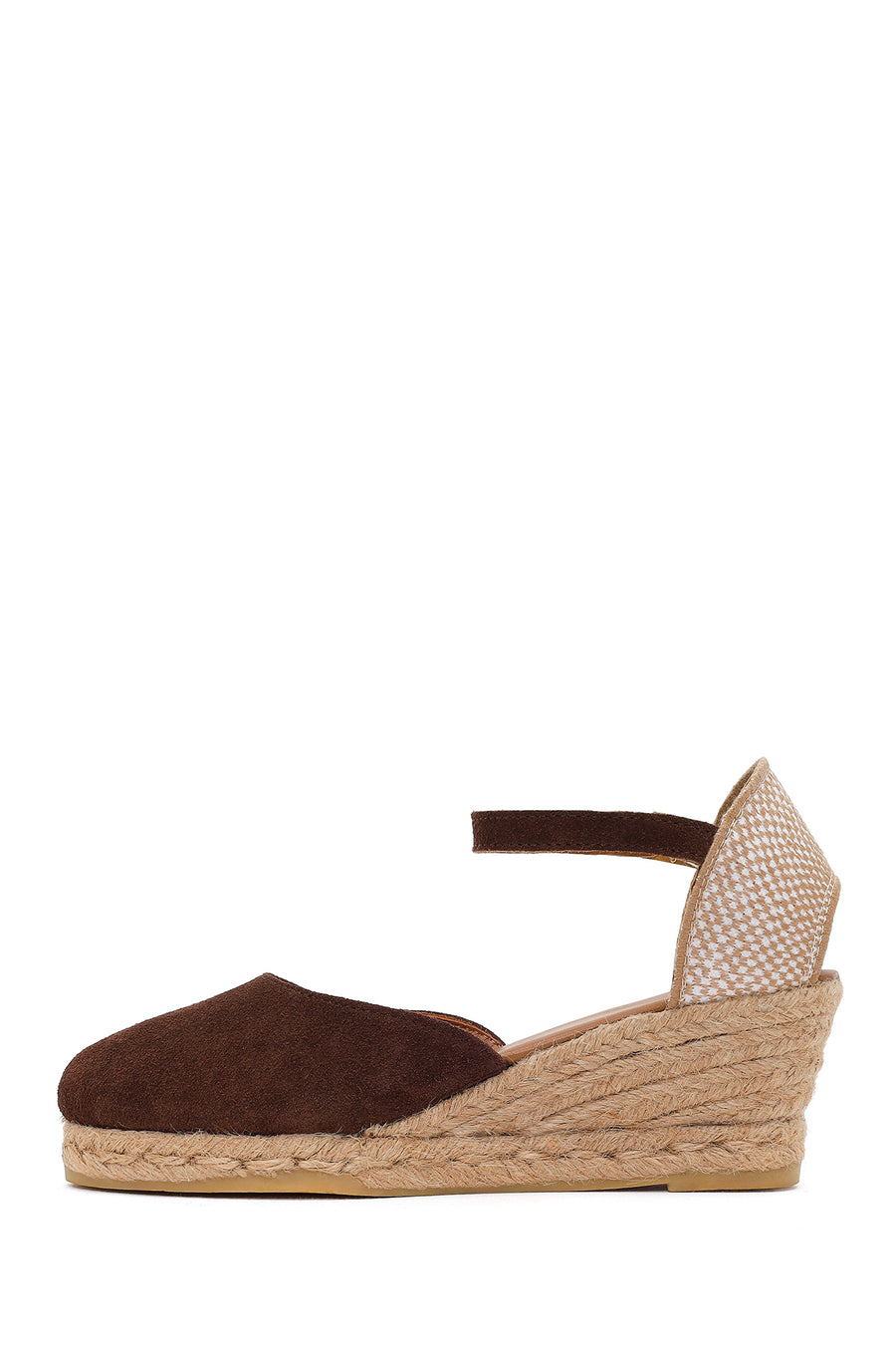 Women's Brown Ankle Strap Wedge Heel Suede Leather Espadrille Sandals