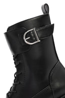 Women's Black Zipper Lace-Up Combat Boots | Derimod