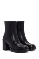 Women's Black Zippered Thick Heeled Leather Boots | Derimod