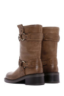 Women's Brown Leather Buckle Boots | Derimod