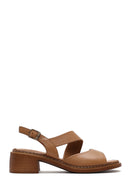 Women's Brown Ankle Buckle Low Heel Leather Sandals | Derimod