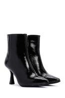 Women's Black Zippered Thin Heel Patent Leather Boots | Derimod