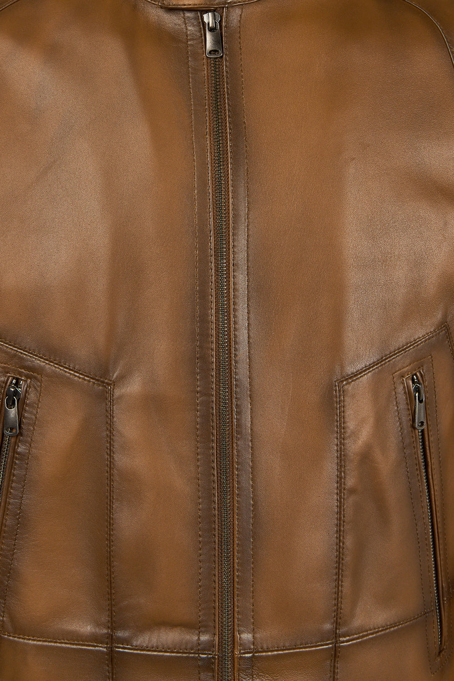King Male Brown Stand Collar Leather Jacket