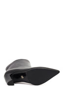 Women's Black Thick Heeled Leather Boots | Derimod