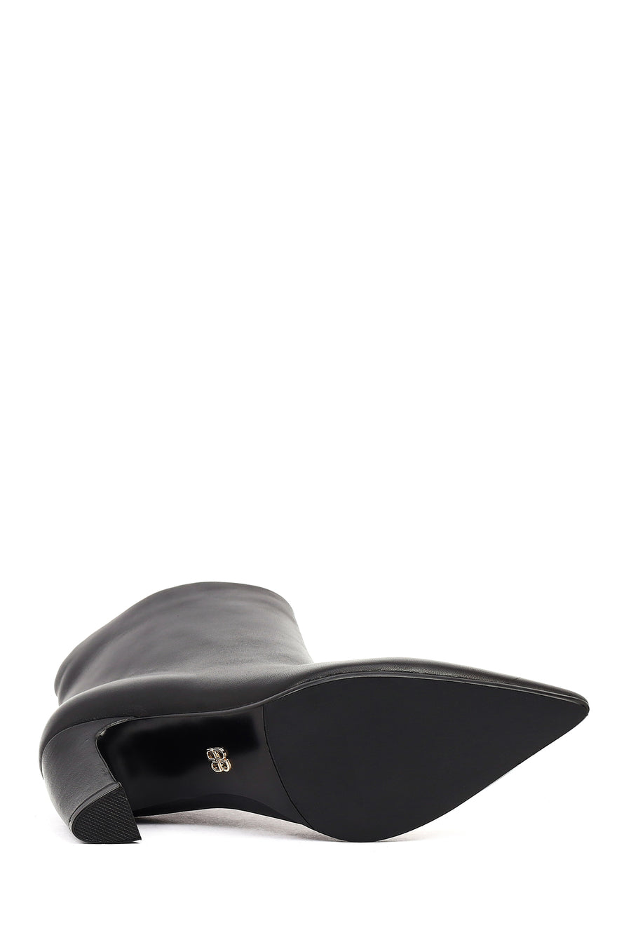 Women's Black Thick Heeled Leather Boots