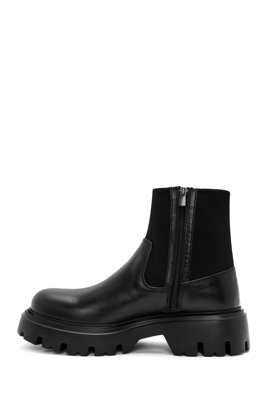 Men's Black Thick Soled Leather Casual Boots
