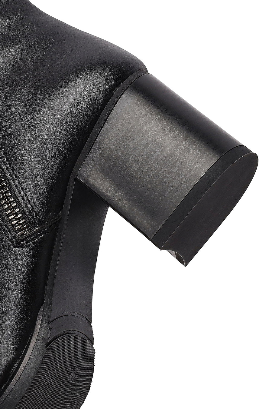 Woman Black Zip Closure Chunky-Heeled Boots