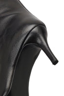 Woman Black Thin High-Heeled Leather Boots | Derimod