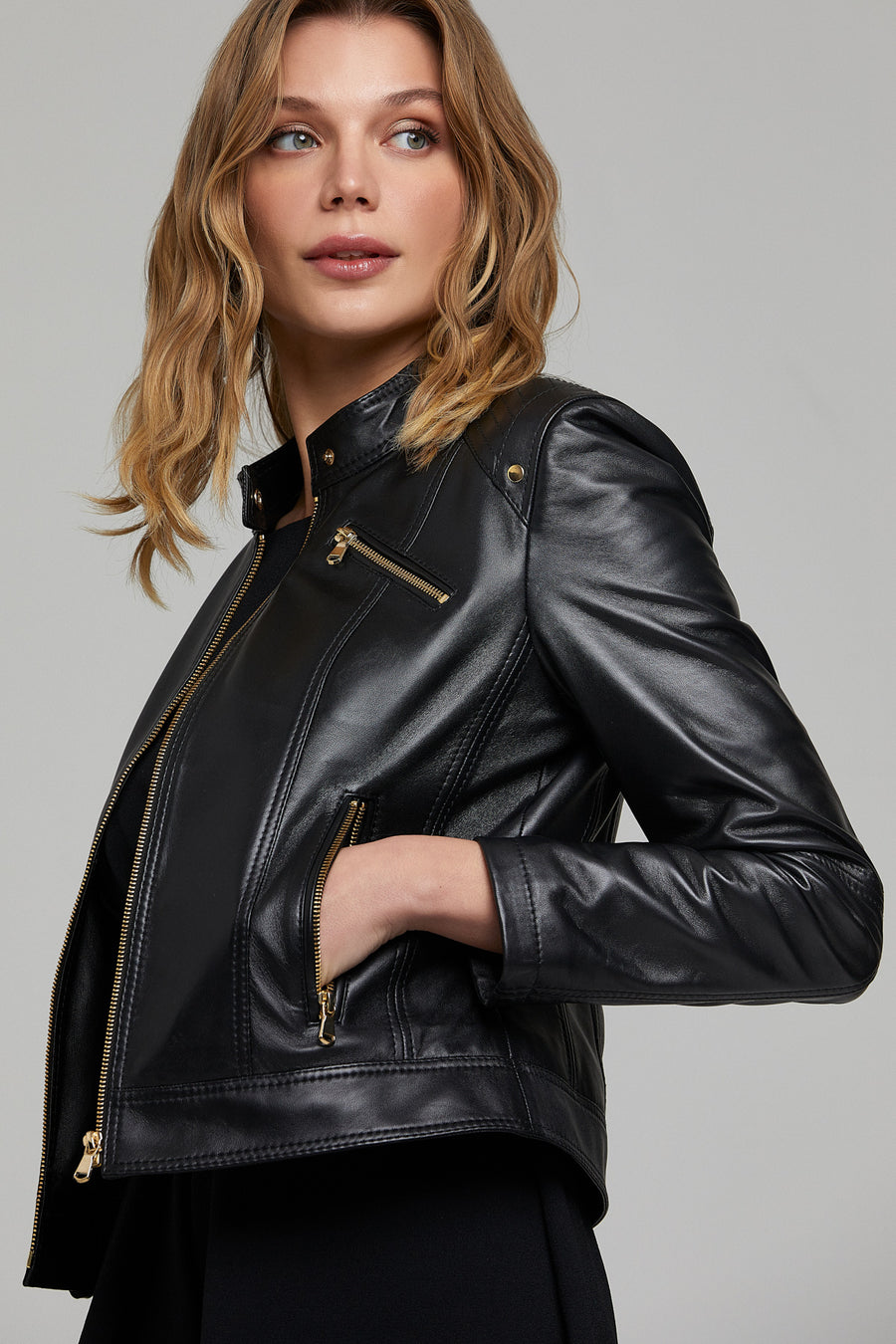 Sonia Women's Black Short Leather Jacket
