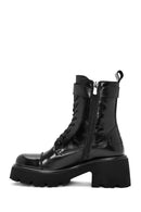 Women's Black Lace-Up Zippered Thick-Soled Leather Boots | Derimod