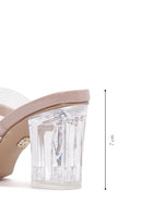 Women's Beige Stone Transparent Thick Heeled Slippers | Derimod