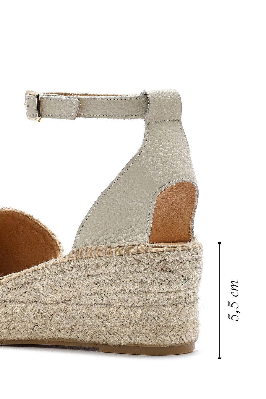 Women's Beige Buckle Ankle Wedge Heel Straw Leather Espadrille Sandals