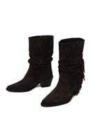 Woman Anthracite Thick-Heeled Suede Cowboy Boots | Derimod