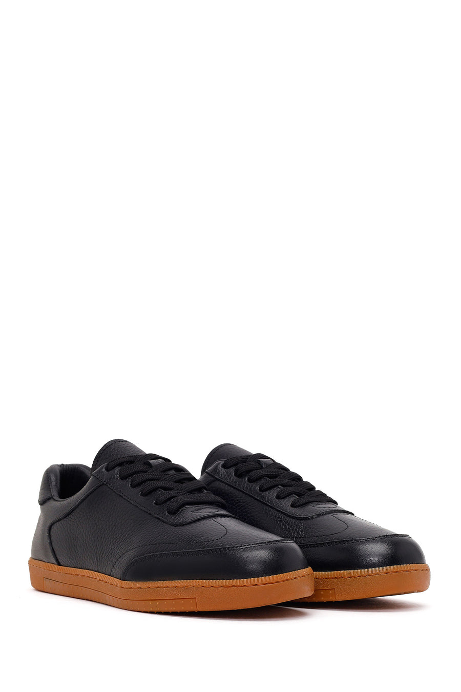 Erkek Siyah Bağcıklı Deri Sneaker
