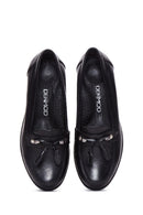 Women's Black Leather Wedge Heeled Loafer | Derimod