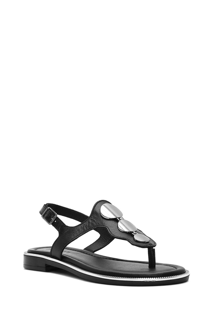 Women's Black Leather Flip-Flop Sandals