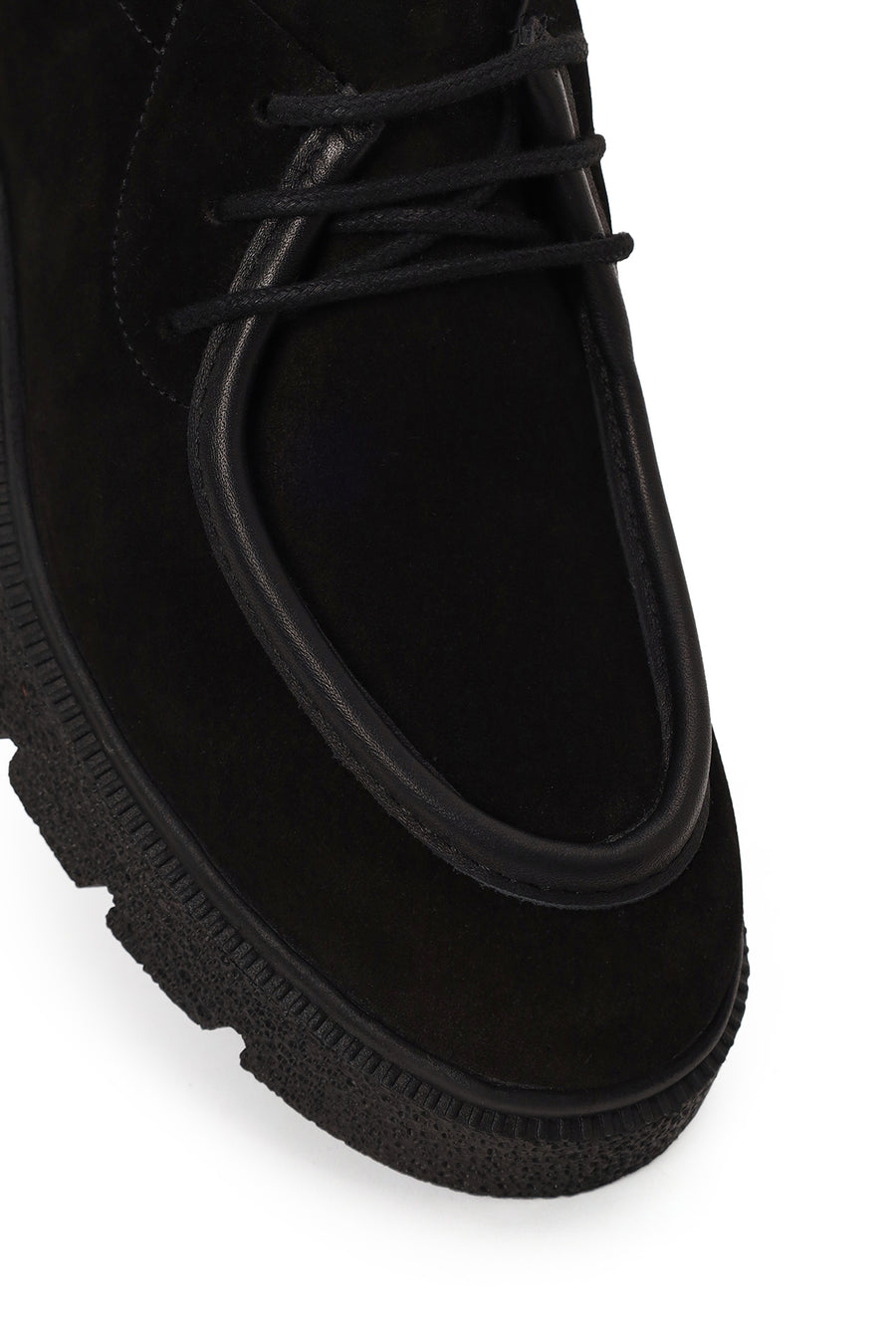 Woman Black Lace-Up Thick-Soled Suede Casual Shoes