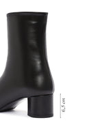 Women's Black Zippered Short Thick Heeled Leather Boots | Derimod