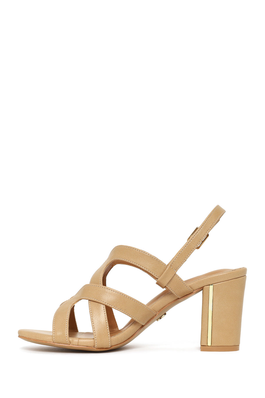 Woman Beige Ankle-Buckle Chunky-Heel Sandals