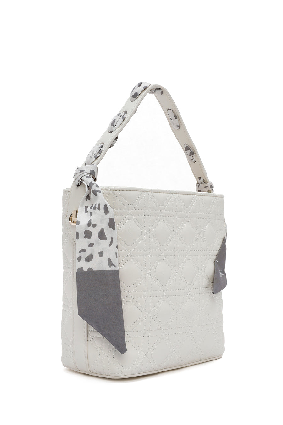 Women's Cream Long Strap Quilted Handbag with Accessory Detail