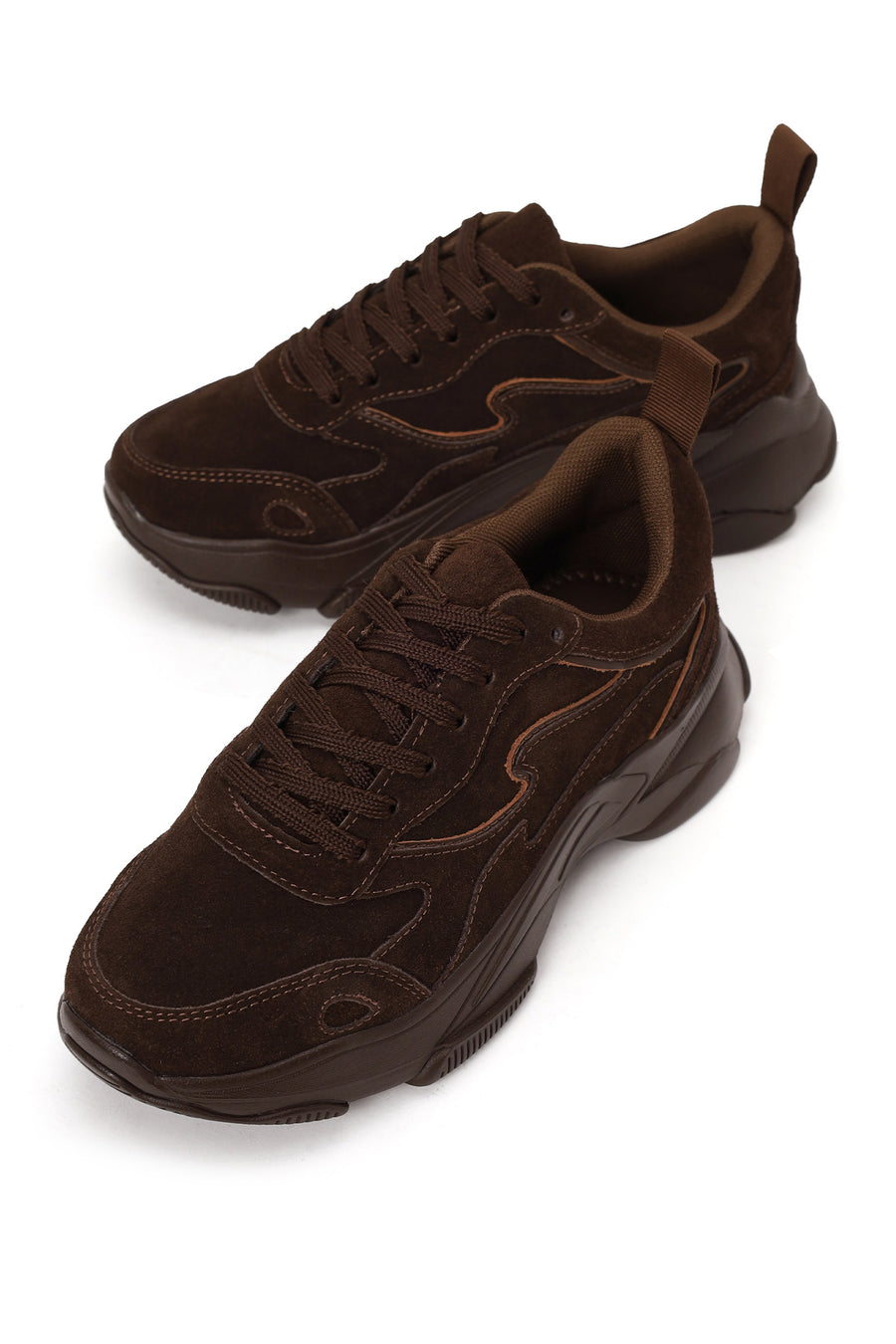 Kadın Kahverengi Bağcıklı Kalın Tabanlı Süet Deri Sneaker