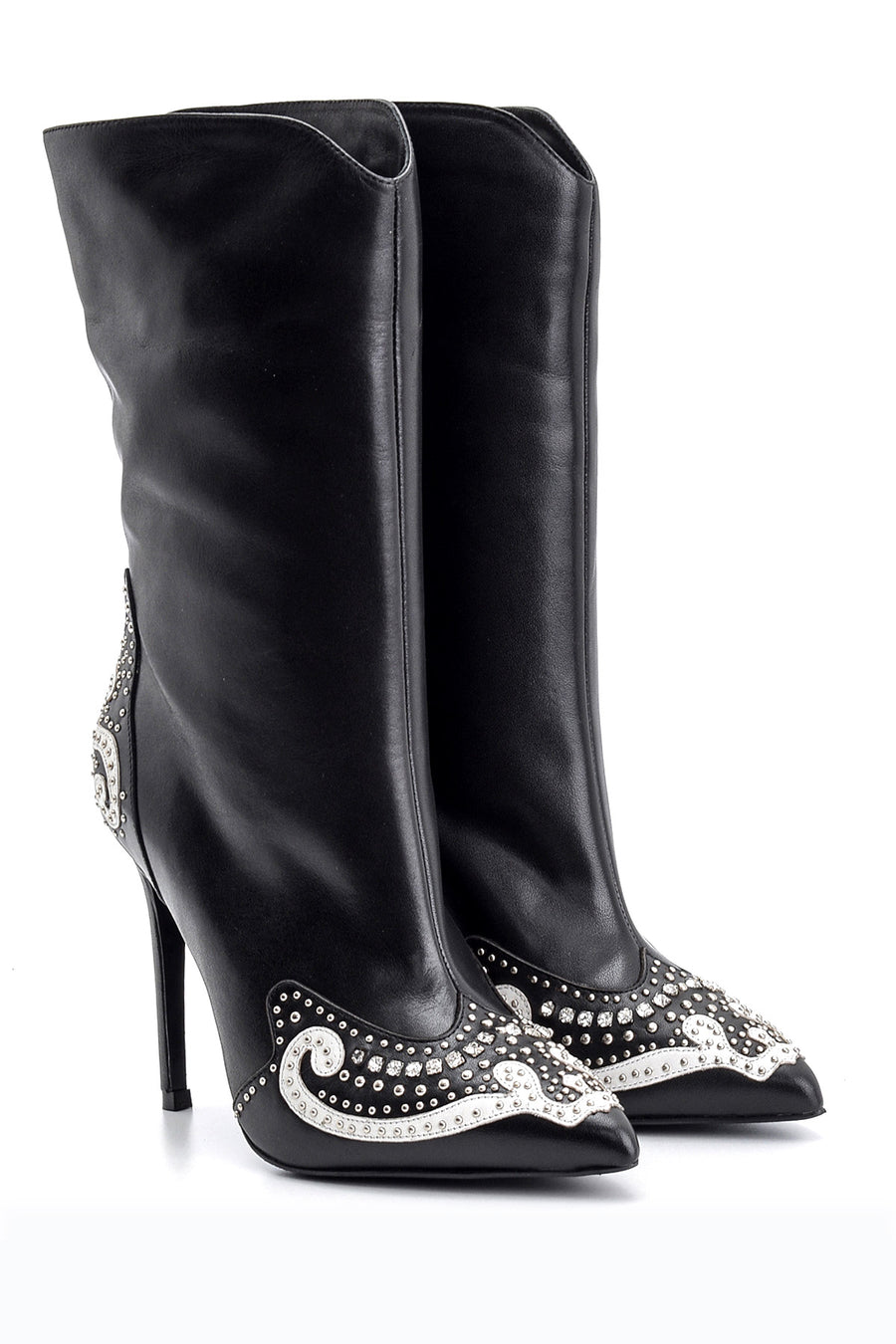 Women's Stone and Stud Detailed Leather Boots