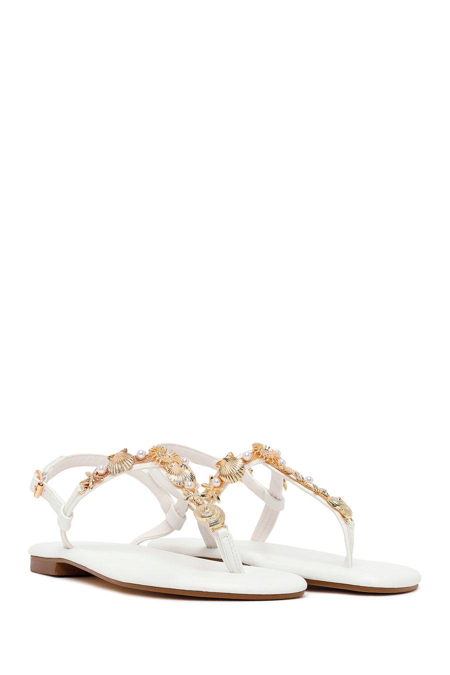 Woman White Ankle-Buckle Toe-Post Rhinestone Sandal