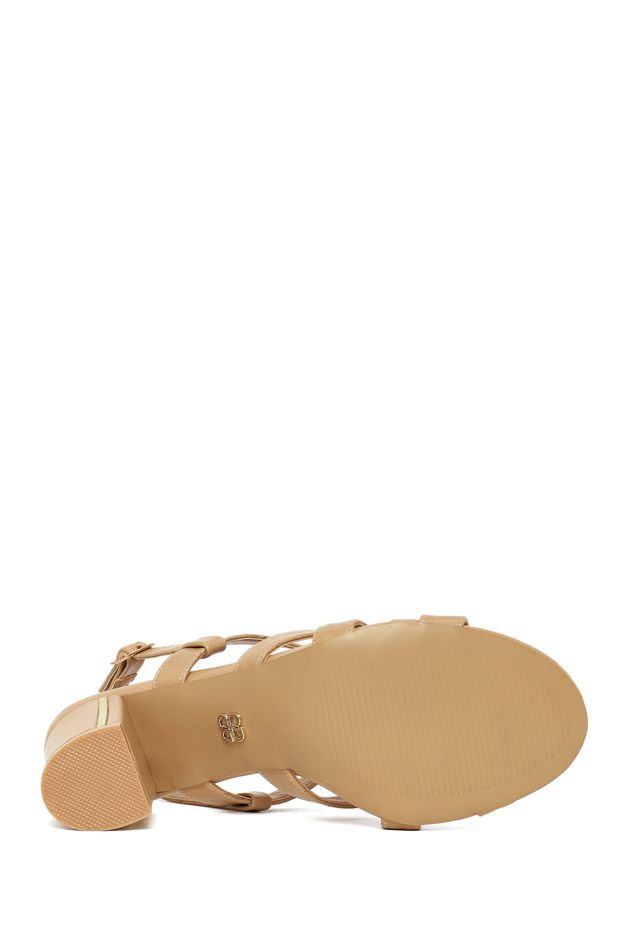 Woman Beige Ankle-Buckle Chunky-Heel Sandals