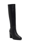 Woman Black Zip Closure Chunky Heeled Leather Boots | Derimod