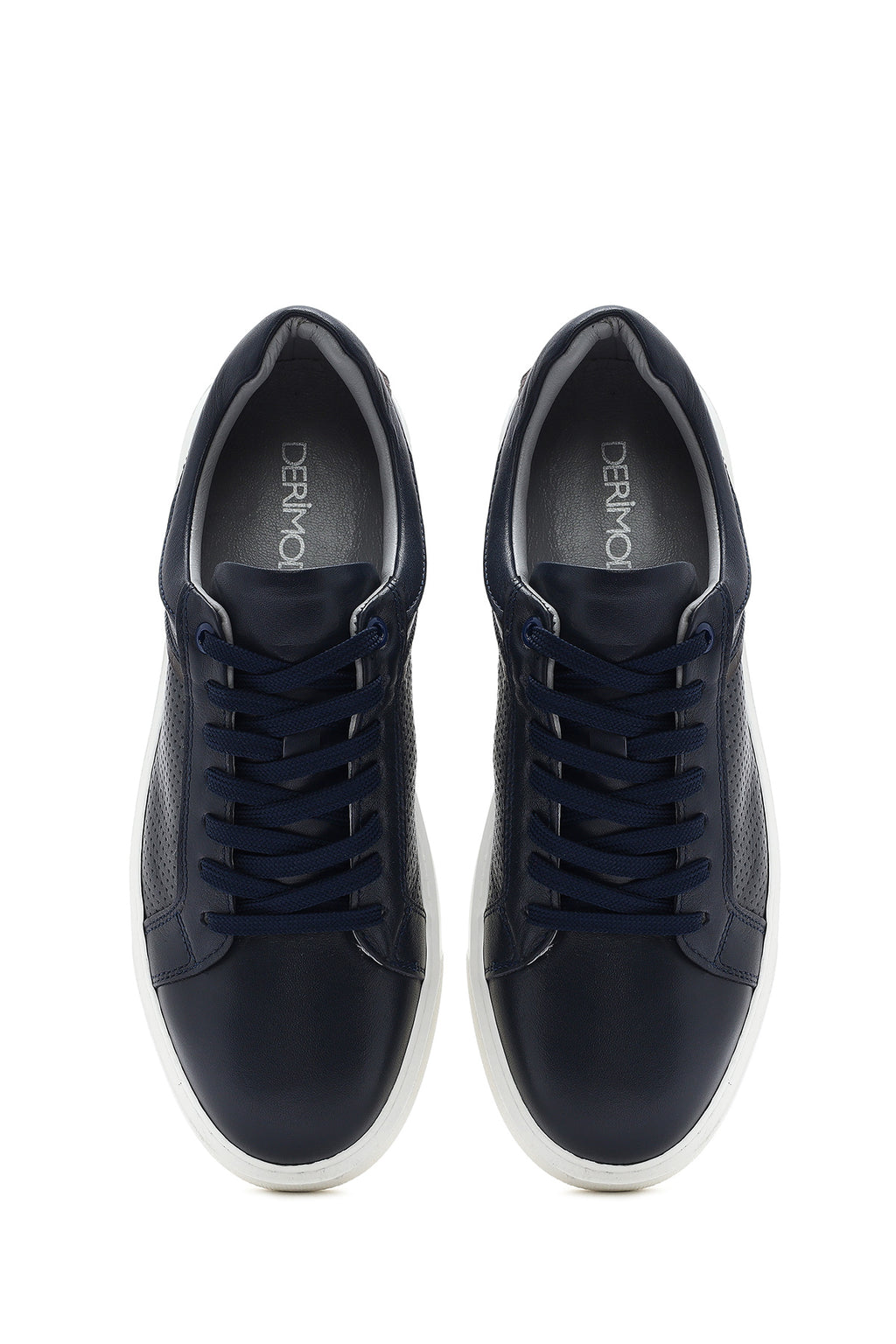 Erkek Lacivert Bağcıklı Deri Sneaker