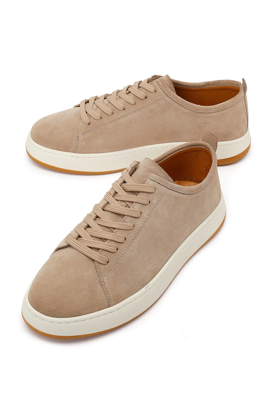 Erkek Bej Bağcıklı Kalın Tabanlı Süet Deri Sneaker
