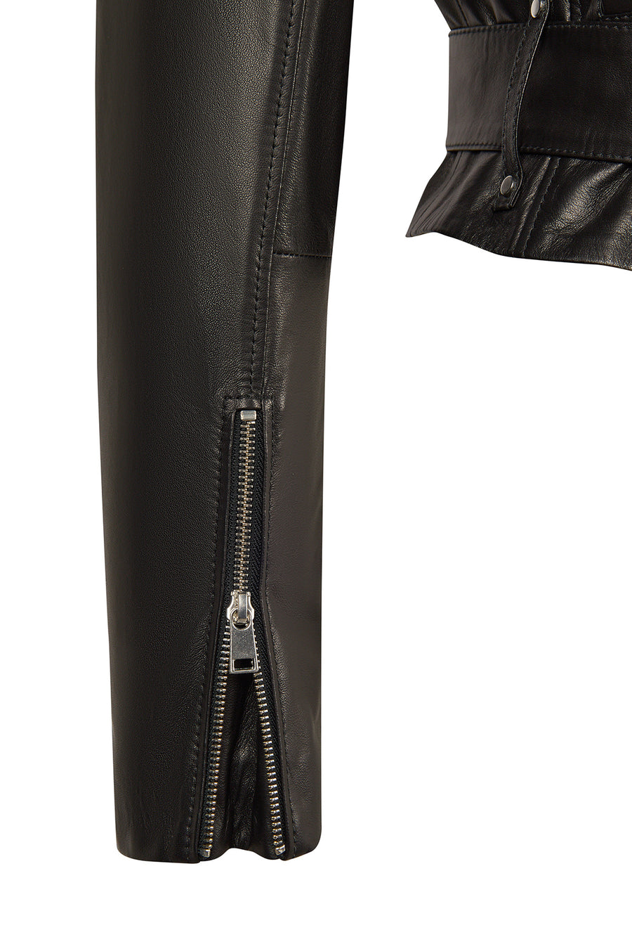 Avanti Woman Black Off-Shoulder Short Biker Leather Jacket