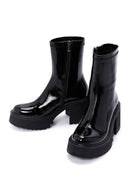 Women's Black Medium Heeled Patent Leather Boots | Derimod