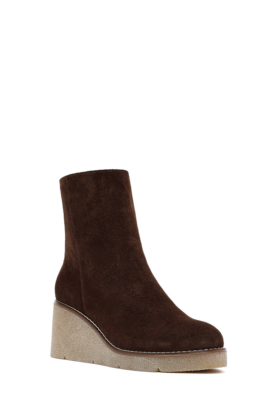 Woman Brown Zippered Wedge Heel Suede Leather Boat